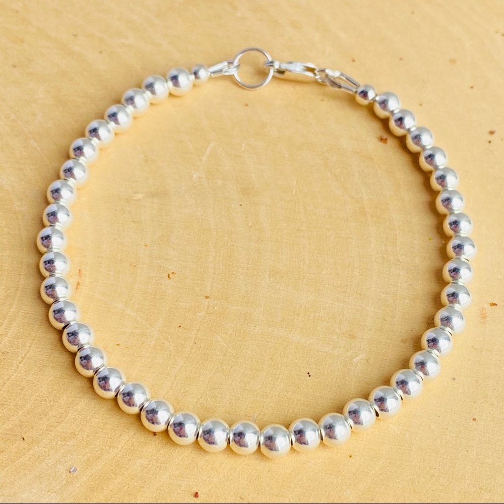 925 Solid Sterling Silver ball Beaded Bracelet - Picture 6 of 6